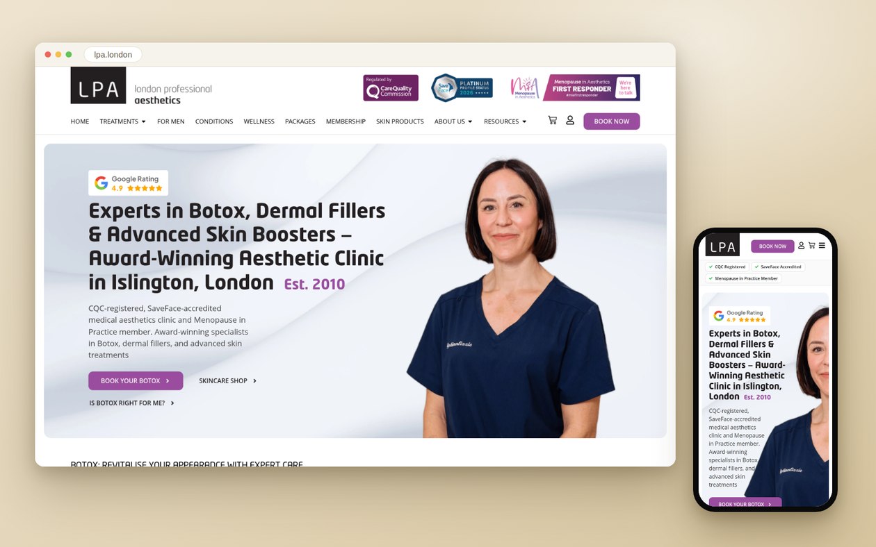London Professional Aesthetics website design